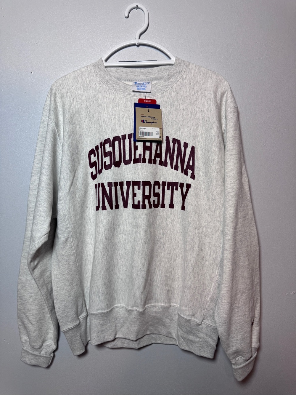 Classic Crewneck Sweatshirt with Maroon Collegiate Lettering NWT